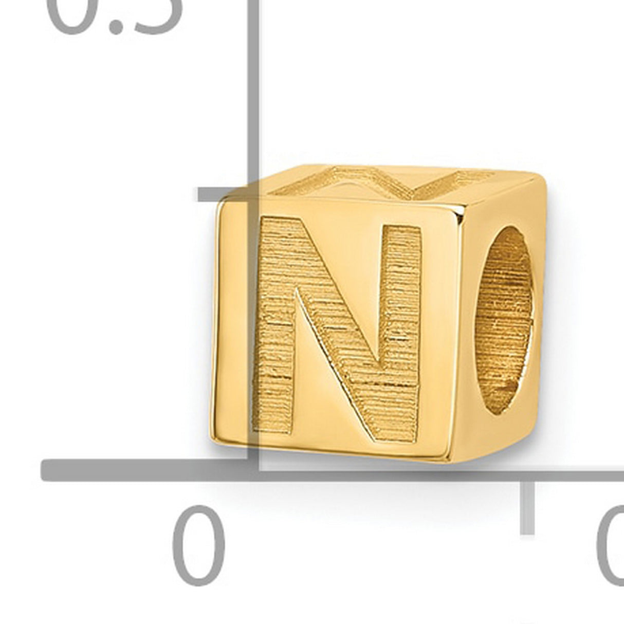 Alphabet Bead Letter N Charm Pendant in Real 14k Yellow Gold