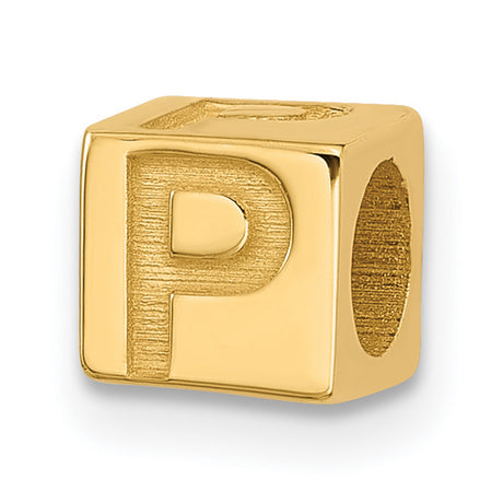 Alphabet Bead Letter P Charm Pendant in Real 14k Yellow Gold