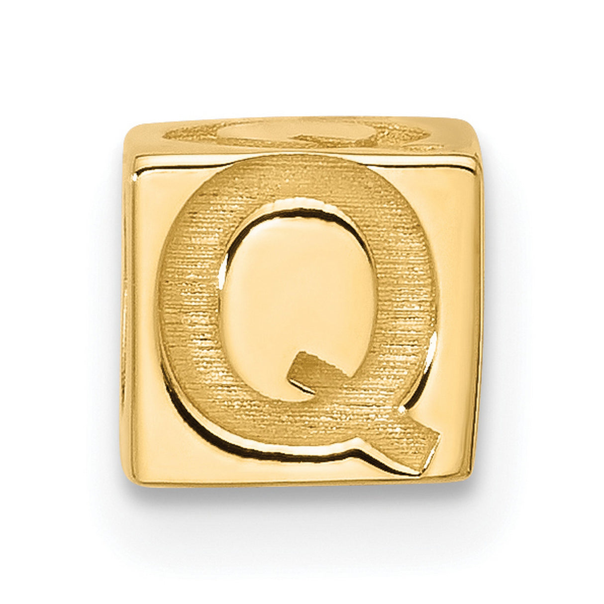 Alphabet Bead Letter Q Charm Pendant in Real 14k Yellow Gold