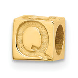 Alphabet Bead Letter Q Charm Pendant in Real 14k Yellow Gold