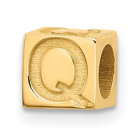 Alphabet Bead Letter Q Charm Pendant in Real 14k Yellow Gold