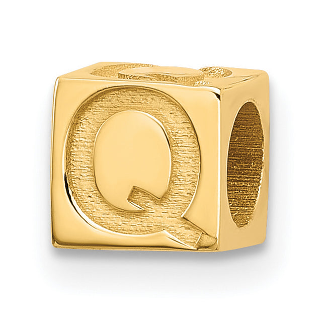 Alphabet Bead Letter Q Charm Pendant in Real 14k Yellow Gold
