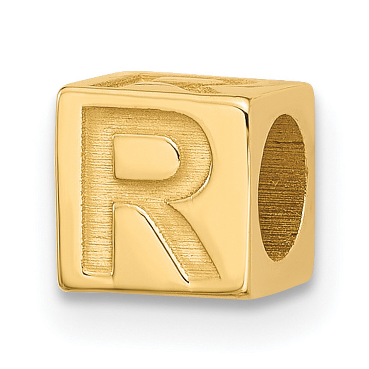 Alphabet Bead Letter R Charm Pendant in Real 14k Yellow Gold