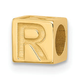 Alphabet Bead Letter R Charm Pendant in Real 14k Yellow Gold