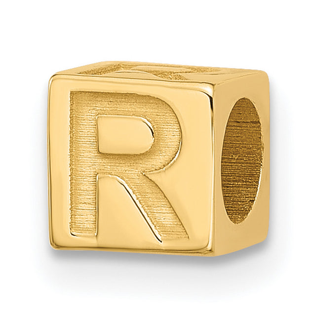 Alphabet Bead Letter R Charm Pendant in Real 14k Yellow Gold
