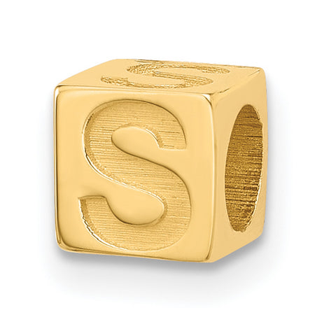 Alphabet Bead Letter S Charm Pendant in Real 14k Yellow Gold