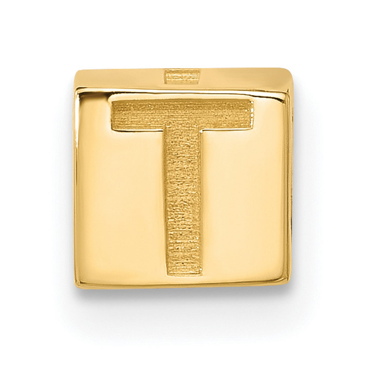 Alphabet Bead Letter T Charm Pendant in Real 14k Yellow Gold