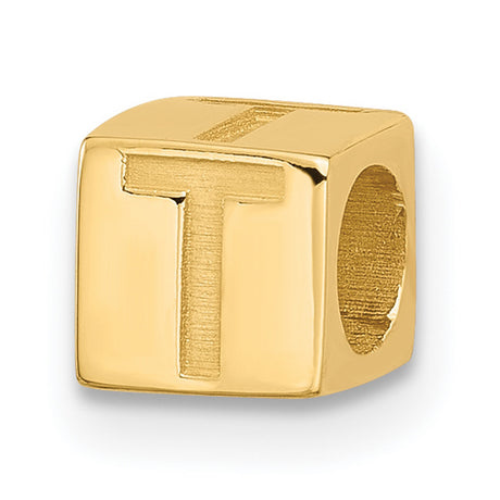 Alphabet Bead Letter T Charm Pendant in Real 14k Yellow Gold