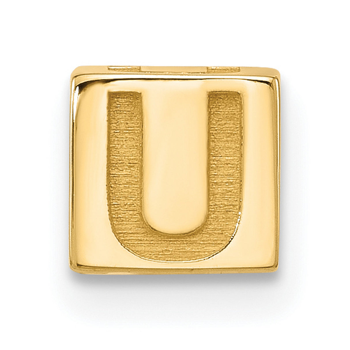 Alphabet Bead Letter U Charm Pendant in Real 14k Yellow Gold
