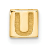 Alphabet Bead Letter U Charm Pendant in Real 14k Yellow Gold