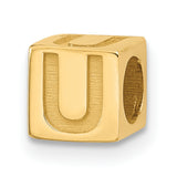 Alphabet Bead Letter U Charm Pendant in Real 14k Yellow Gold