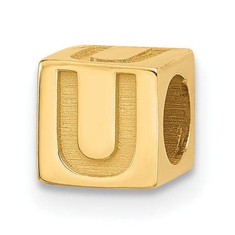 Alphabet Bead Letter U Charm Pendant in Real 14k Yellow Gold