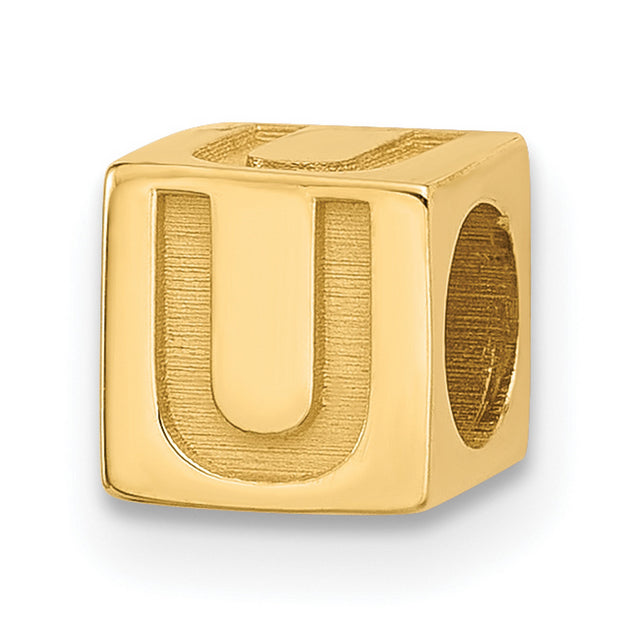 Alphabet Bead Letter U Charm Pendant in Real 14k Yellow Gold