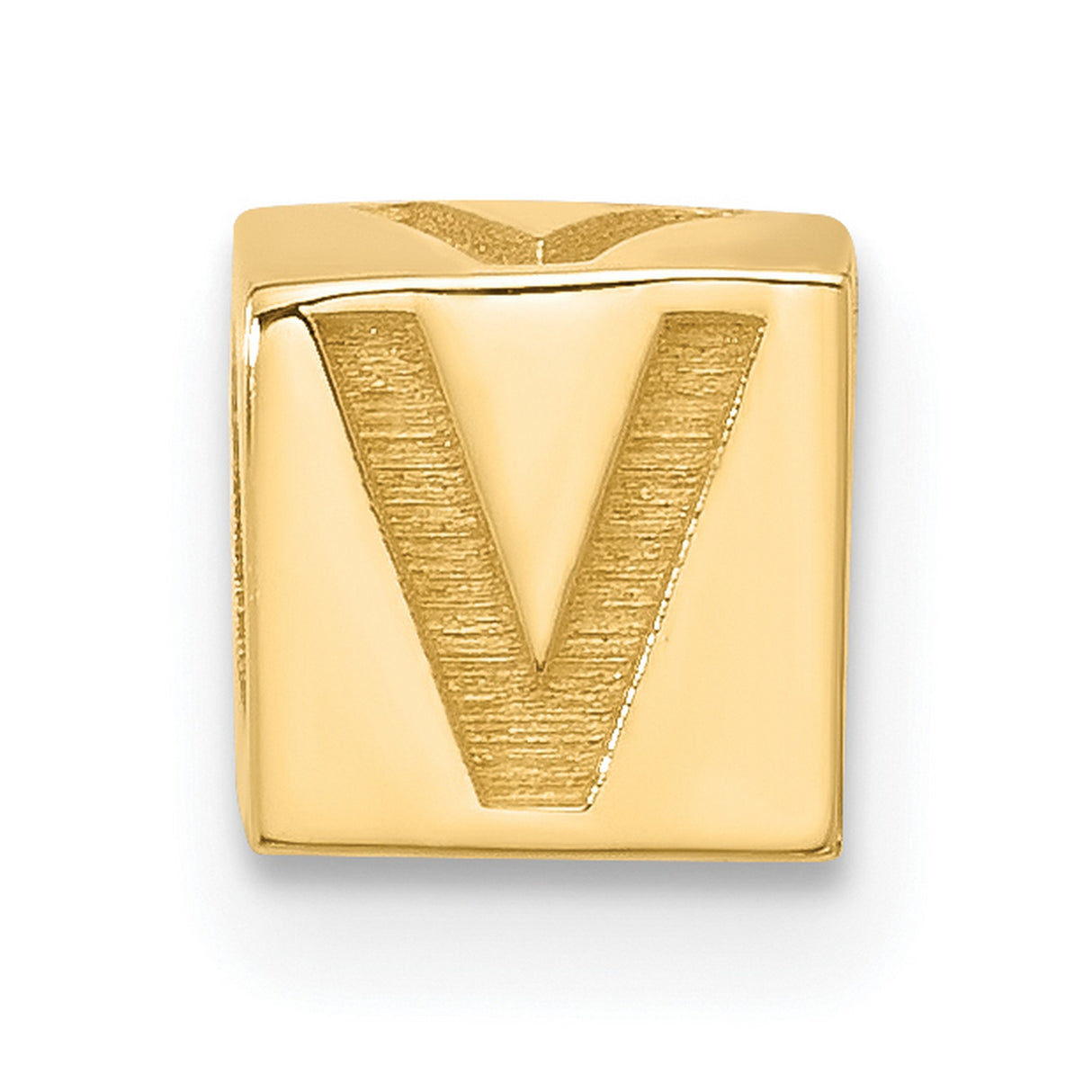 Alphabet Bead Letter V Charm Pendant in Real 14k Yellow Gold