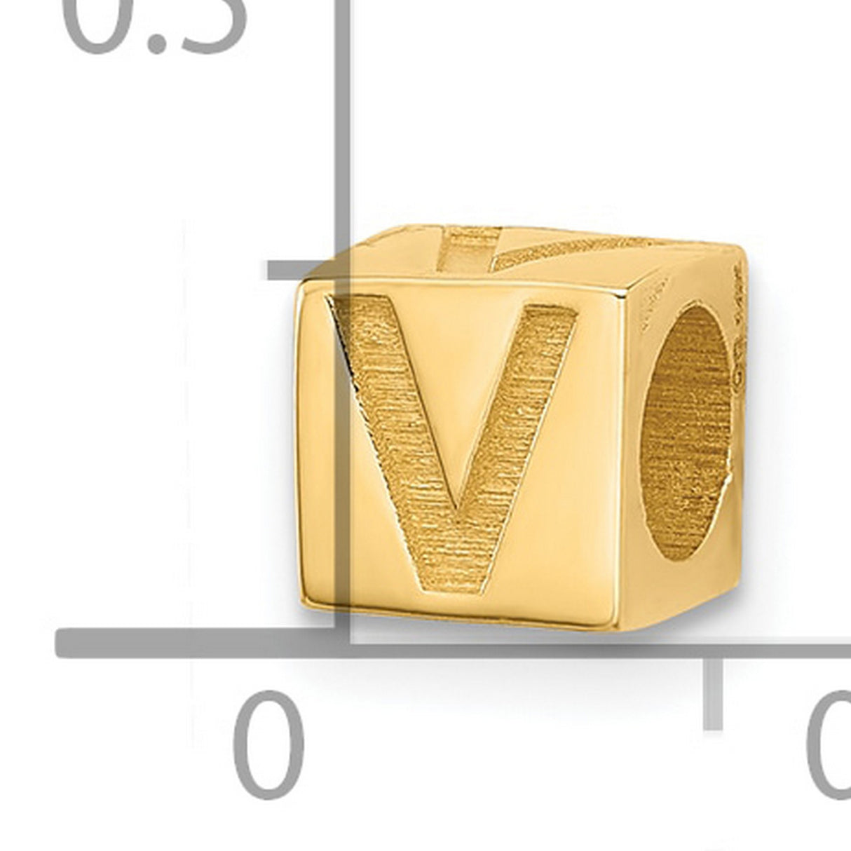 Alphabet Bead Letter V Charm Pendant in Real 14k Yellow Gold