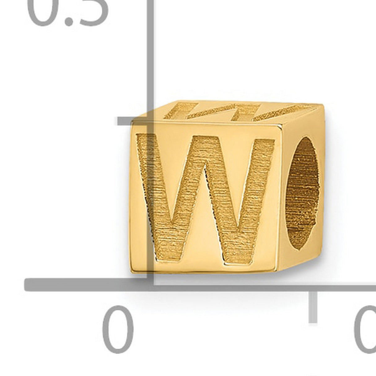 Alphabet Bead Letter W Charm Pendant in Real 14k Yellow Gold