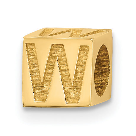 Alphabet Bead Letter W Charm Pendant in Real 14k Yellow Gold