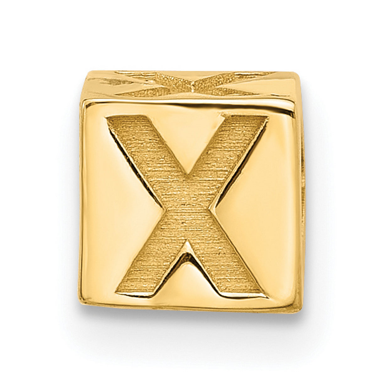 Alphabet Bead Letter X Charm Pendant in Real 14k Yellow Gold
