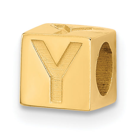 Alphabet Bead Letter Y Charm Pendant in Real 14k Yellow Gold