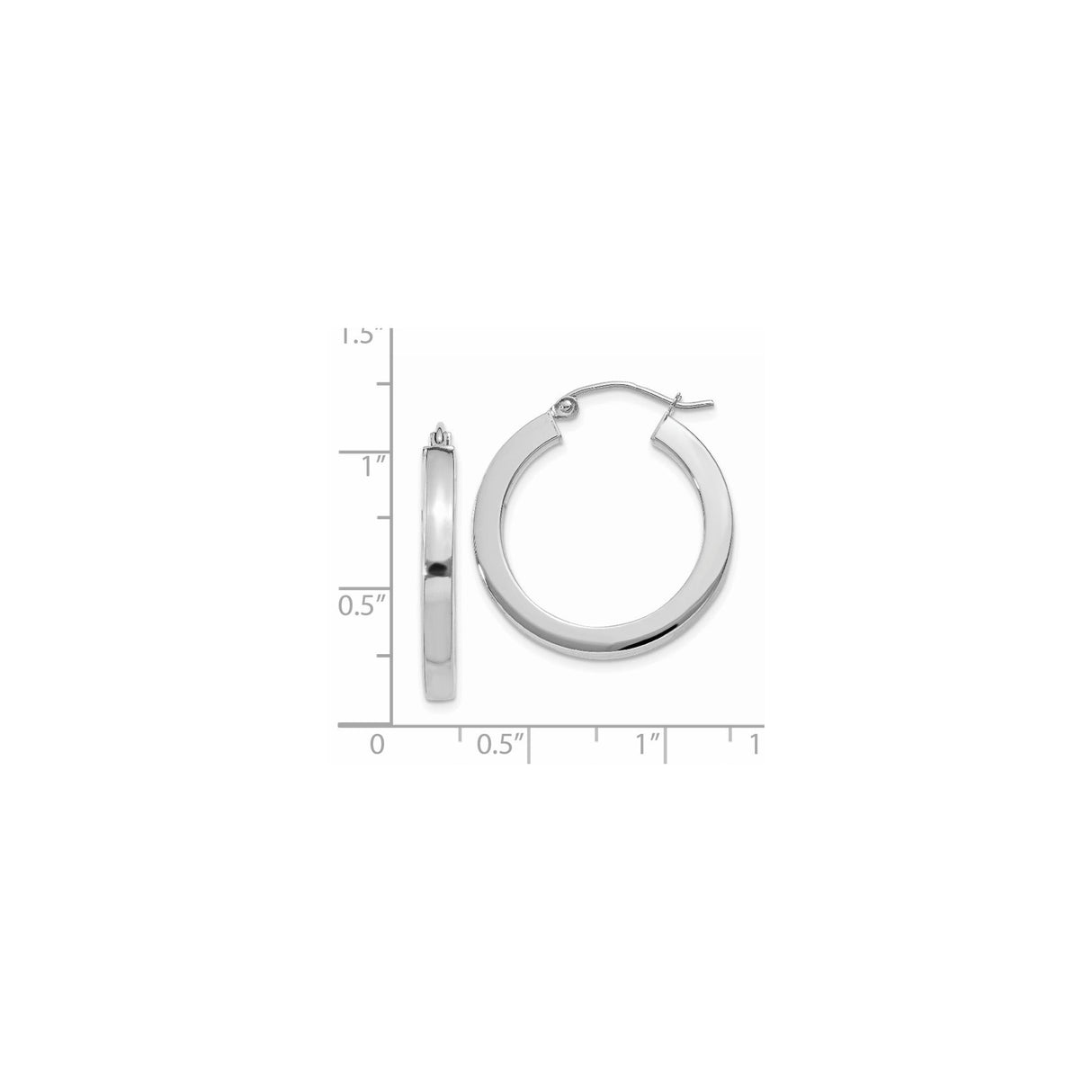 14k White Gold Hoop Earrings, Classic Polished Round Lightweight Design for Women