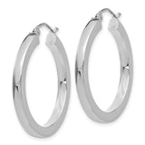 14k White Gold Hoop Earrings with Hinged Closure, Polished Lightweight Tube Design