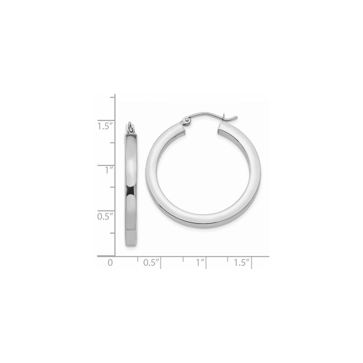 14k White Gold Hoop Earrings with Hinged Closure, Polished Lightweight Tube Design