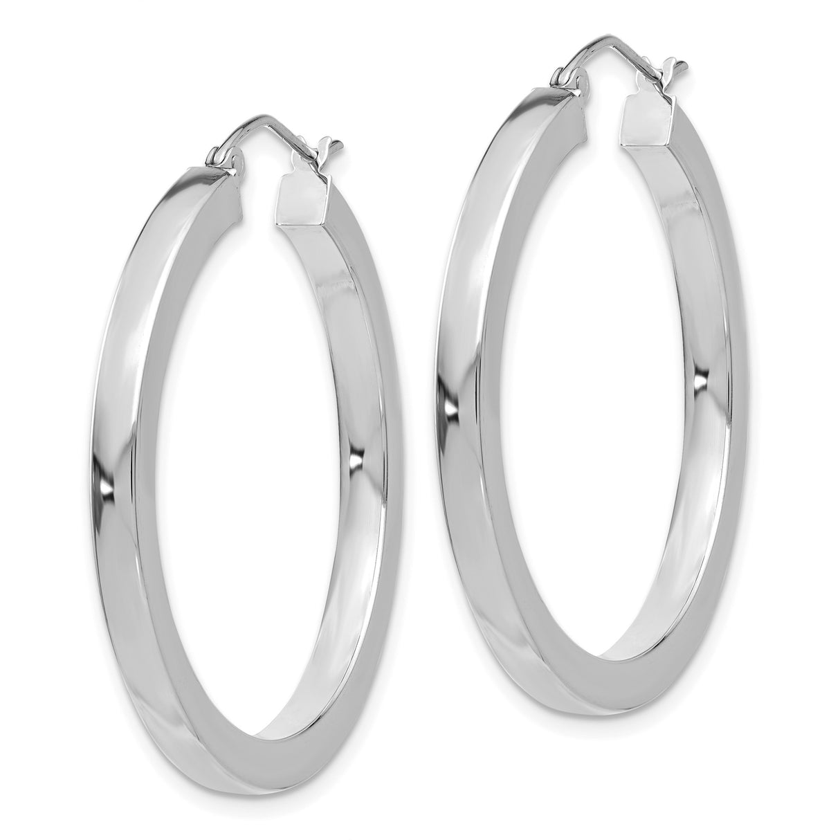 14k White Gold Hoop Earrings, Polished Lightweight Round Design, Minimalist Style for Women