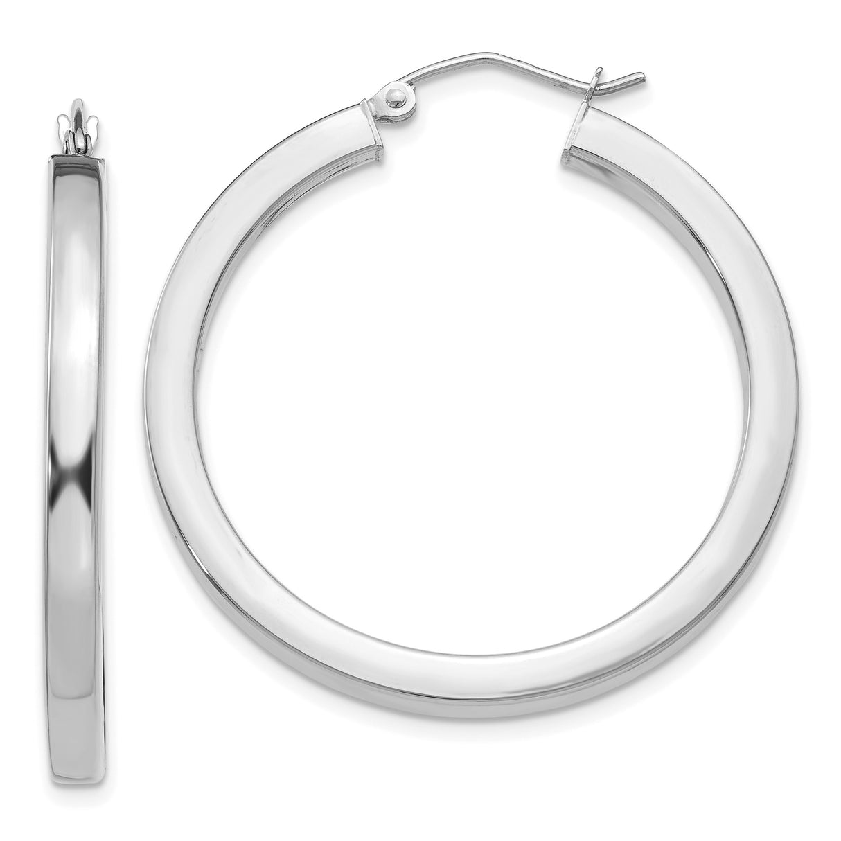 14k White Gold Hoop Earrings, Polished Lightweight Round Design, Minimalist Style for Women