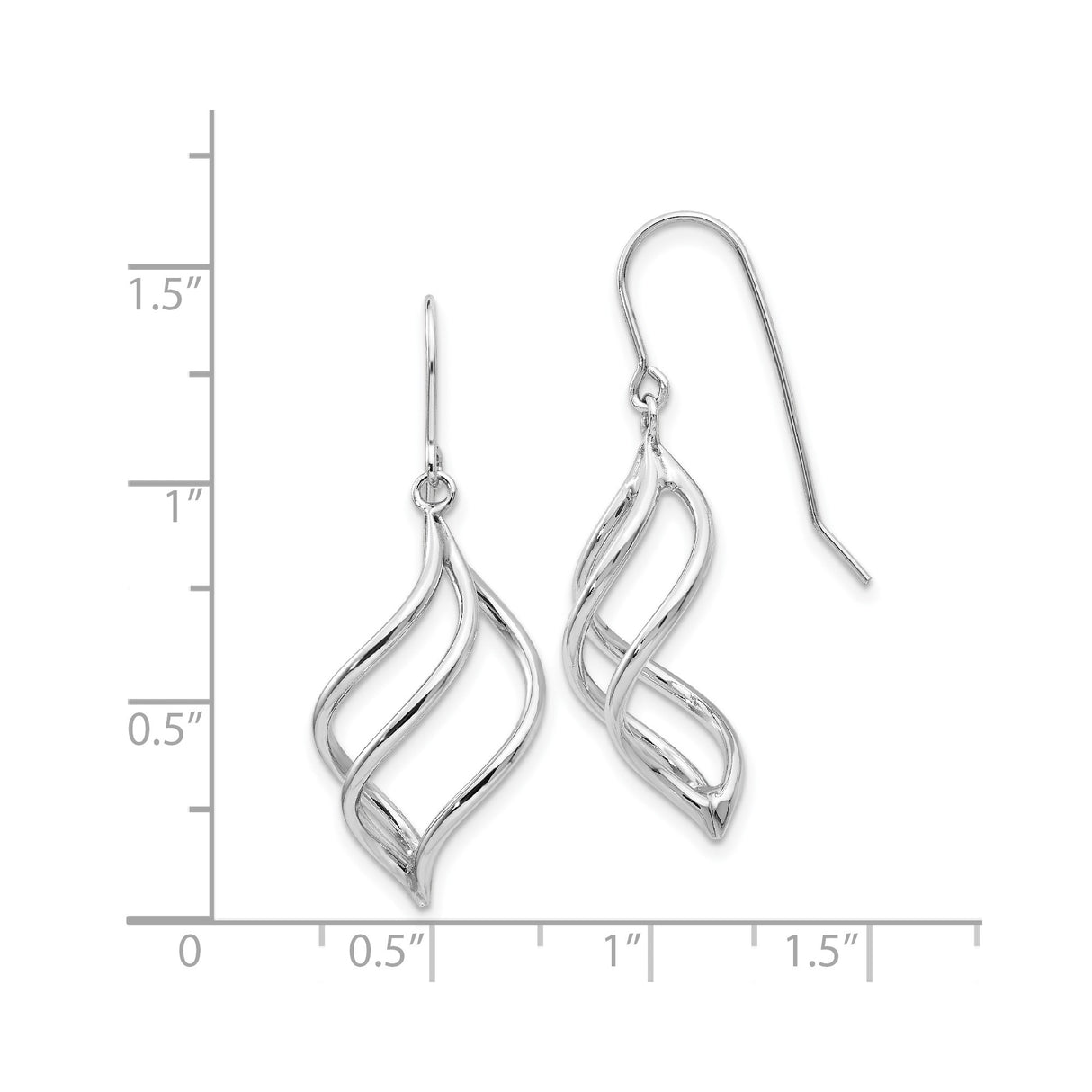 14k White Gold Dangle Earrings with Twisting Flame Design, Modern Minimalist Style for Women