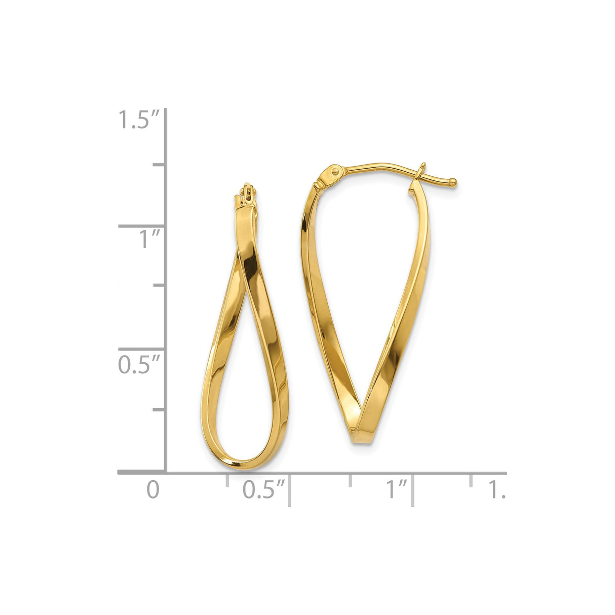 14k Yellow Gold Twisted Teardrop Hoop Earrings, Lightweight Crossover Design for Women