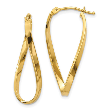 14k Yellow Gold Twisted Teardrop Hoop Earrings, Lightweight Crossover Design for Women
