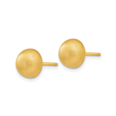 14k Yellow Gold Dome Stud Earrings with Brushed Satin Finish, Minimalist Round Design