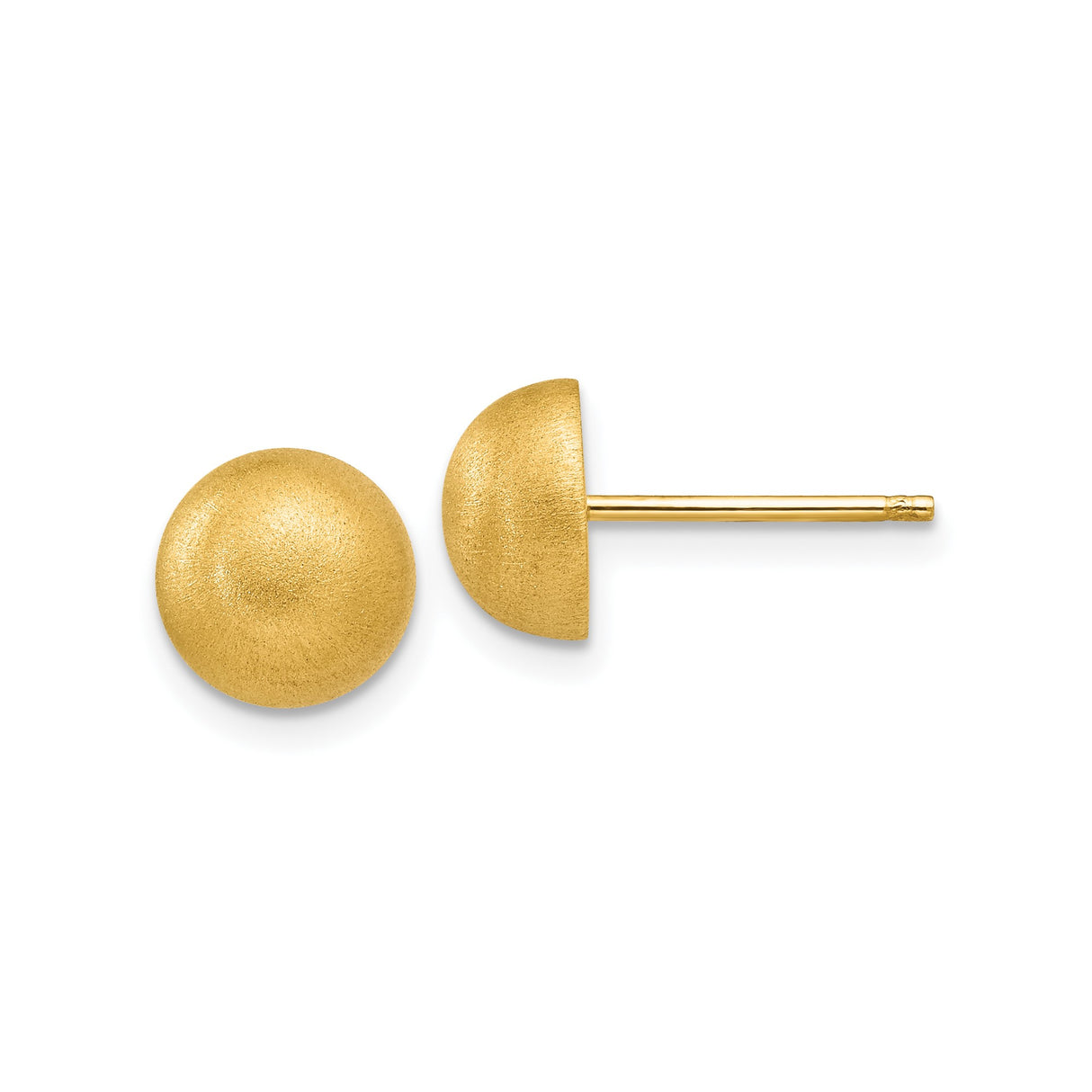 14k Yellow Gold Dome Stud Earrings with Brushed Satin Finish, Minimalist Round Design