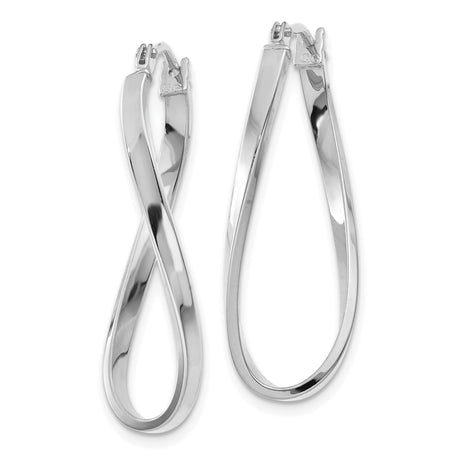 14k White Gold Twisted Teardrop Hoop Earrings, Lightweight Modern Minimalist Design