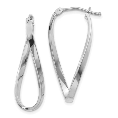 14k White Gold Twisted Teardrop Hoop Earrings, Lightweight Modern Minimalist Design