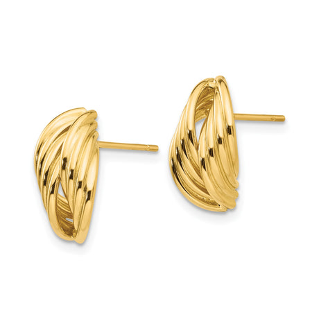 14k Yellow Gold Twisted Rope Hoop Earrings, Polished Textured Design for Women