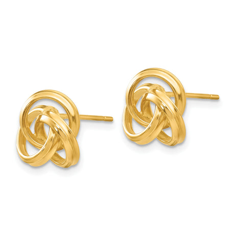 14k Yellow Gold Love Knot Stud Earrings with Interlocking Loop Design for Women