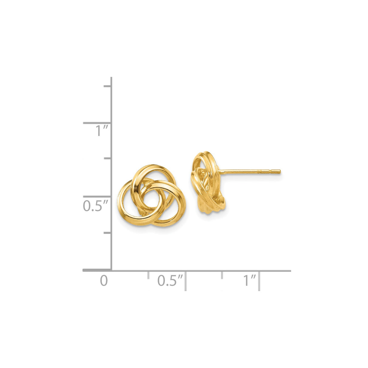 14k Yellow Gold Love Knot Stud Earrings with Interlocking Loop Design for Women