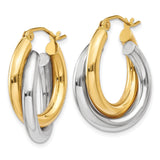 14k Two-Tone Gold Hoop Earrings, Interlocking Twisted Yellow and White Gold Design
