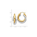 14k Two-Tone Yellow and White Gold Hoop Earrings with Intertwined Polished Loops
