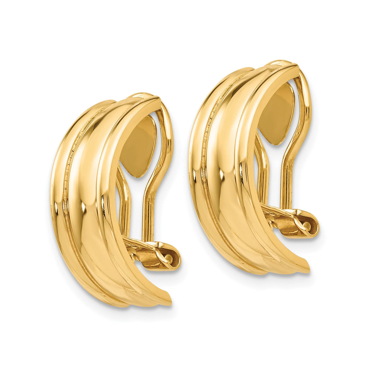 14K Yellow Gold Triple Dome Hoop Earrings Hinged Snap Back