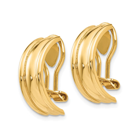 14K Yellow Gold Triple Dome Hoop Earrings Hinged Snap Back