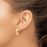 14K Yellow Gold Triple Dome Hoop Earrings Hinged Snap Back