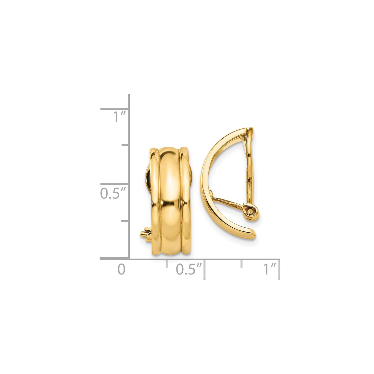 14K Yellow Gold Triple Dome Hoop Earrings Hinged Snap Back
