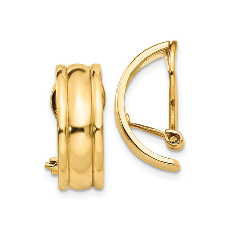 14k Yellow Gold Hoop Earrings for Women with Triple Row Dome Design, Hinged Snap Back Closure, Classic Lightweight Fashion Hoops, Elegant Polished Finish, Fine Jewelry for Everyday or Formal Wear