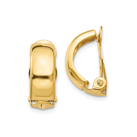 14k Yellow Gold Hoop Earrings for Women, Classic Clip On Design with Hinged Closure, Polished Finish, Non Pierced Lightweight Metal Hoops for Daily Wear, Formal Looks, Minimalist Smooth Style