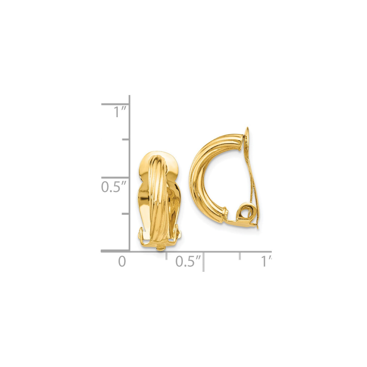 14K Yellow Gold Ribbed Hoop Clip Earrings Hinged Backs