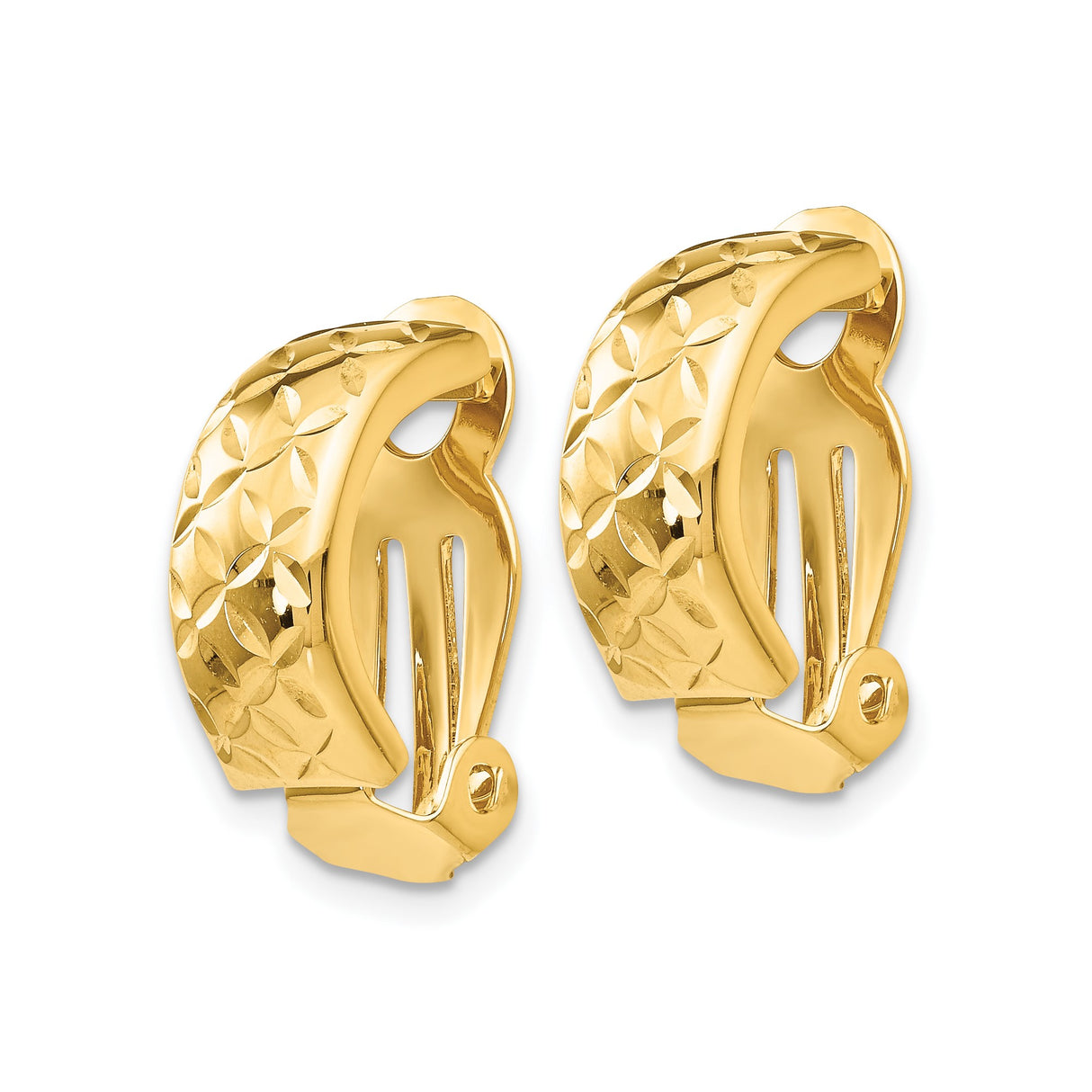 14K Yellow Gold Hoop Earrings Diamond Cut Floral Design