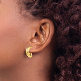 14K Yellow Gold Hoop Earrings Diamond Cut Floral Design