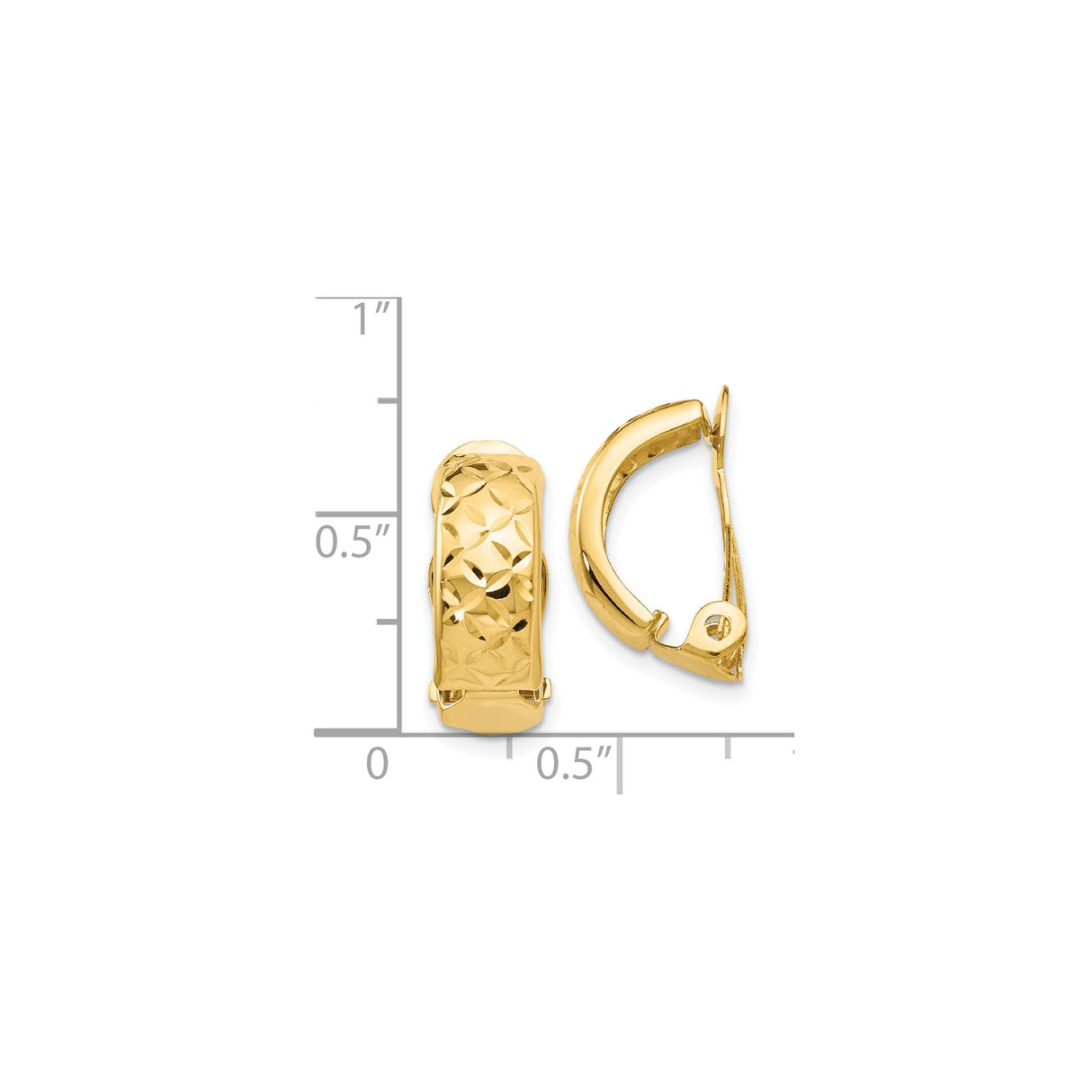14K Yellow Gold Hoop Earrings Diamond Cut Floral Design